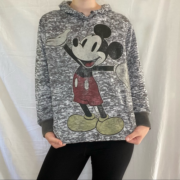 Disney Mickey Mouse Graphic Patterned Gray Hoodie - Picture 4 of 7